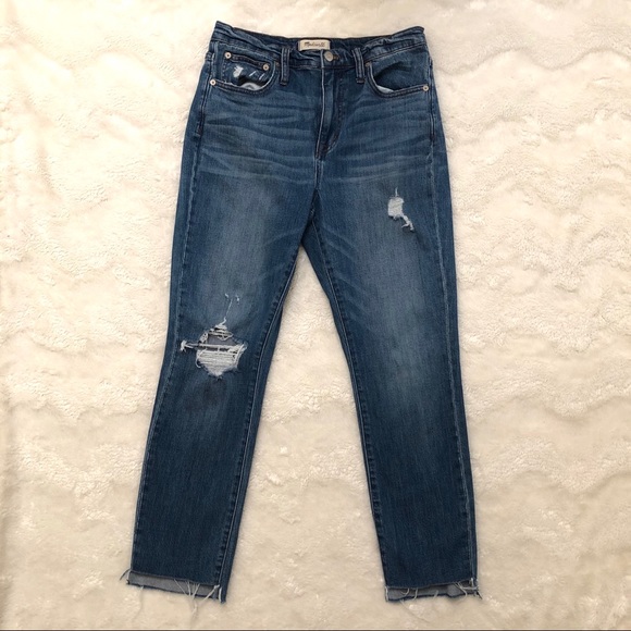 Madewell High Rise Slim Boyjean Raw Hem Distressed - Picture 2 of 8